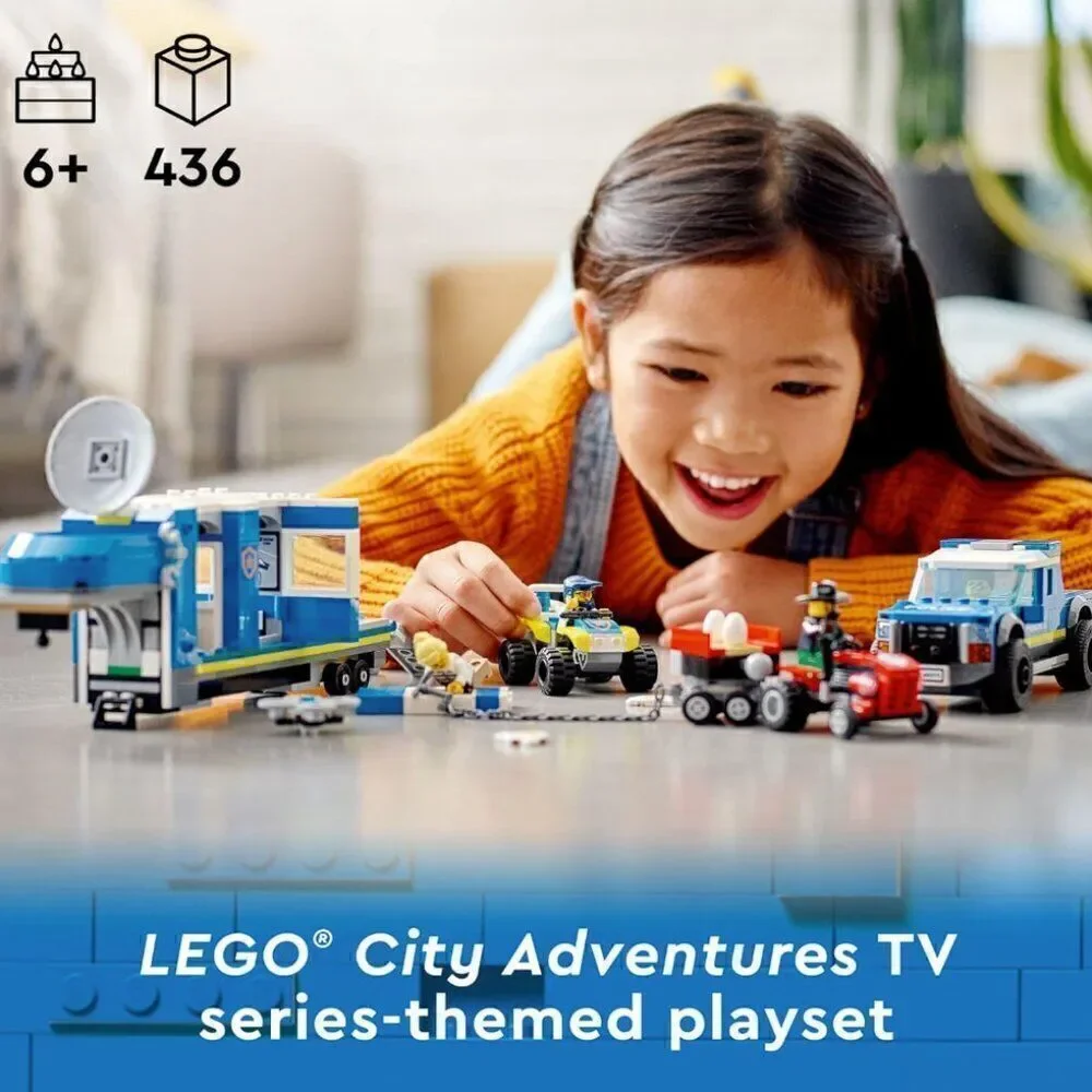 LEGO City Police Mobile Command Truck Toy with Prison Trailer, Drone, Tractor an
